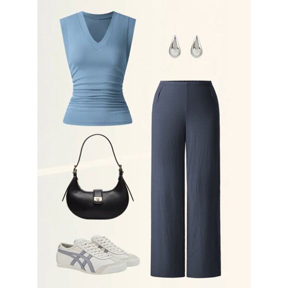 OGL Wrinkle-resistant Cotton-linen Mid Rise Straight Leg Pant SIZE XS NWT - Picture 4 of 4